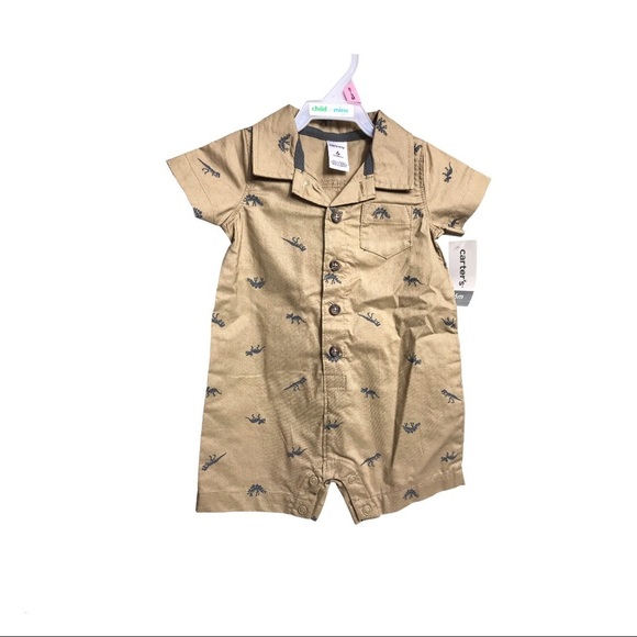NWT Carter's Baby Boys' Tan Dinosaur Romper - Picture 2 of 9